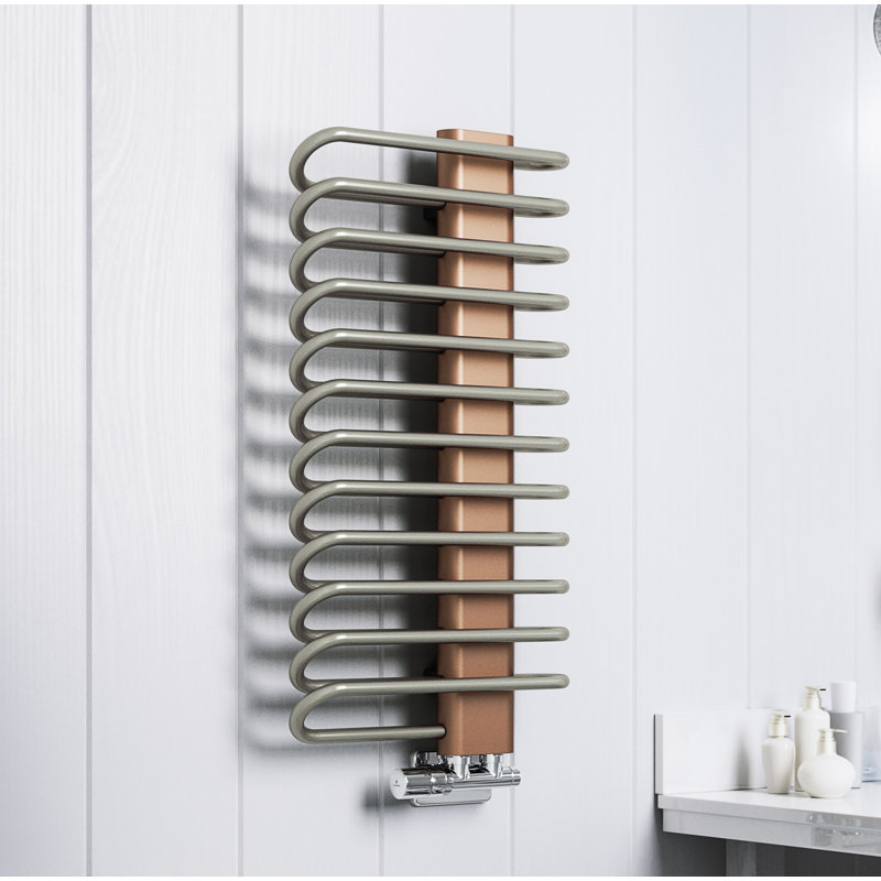 Michelle Heated Towel Rail in Two Tones, Grey Bars and Orange Masking, 1200x500