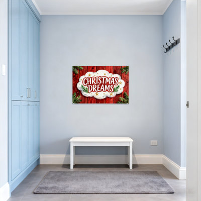 Rêves de Noël sur bois rouge avec pin et étoiles