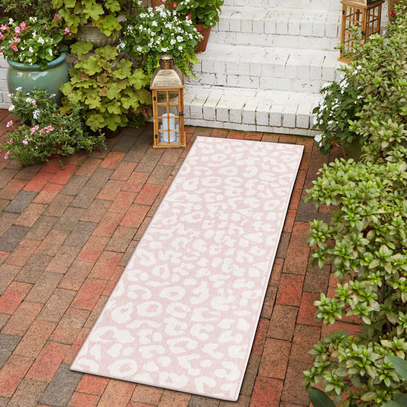 Tapis intérieur / extérieur en polypropylène tissé à la machine rose / beige, Tapis de couloir 2 pi x 7 pi 10 po