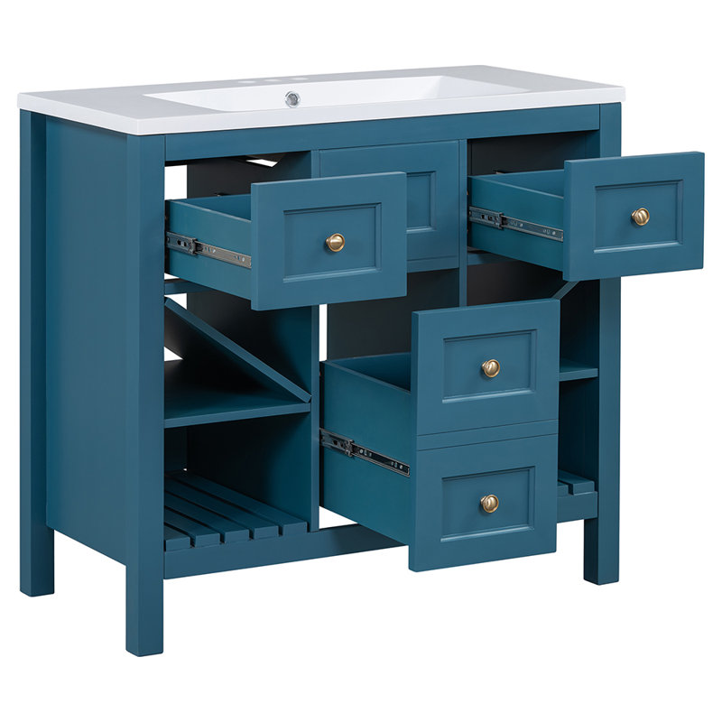 Bathroom Vanity with Resin Sink Combo Bathroom Storage Cabinet with 5 Drawers, Blue