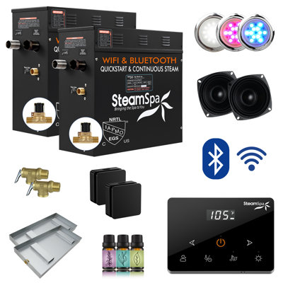 Black Series 15KW Steam Bath Generator With Fully Wireless Remote, BLUETOOTH, WIFI, And Auto Drain In Matte Black