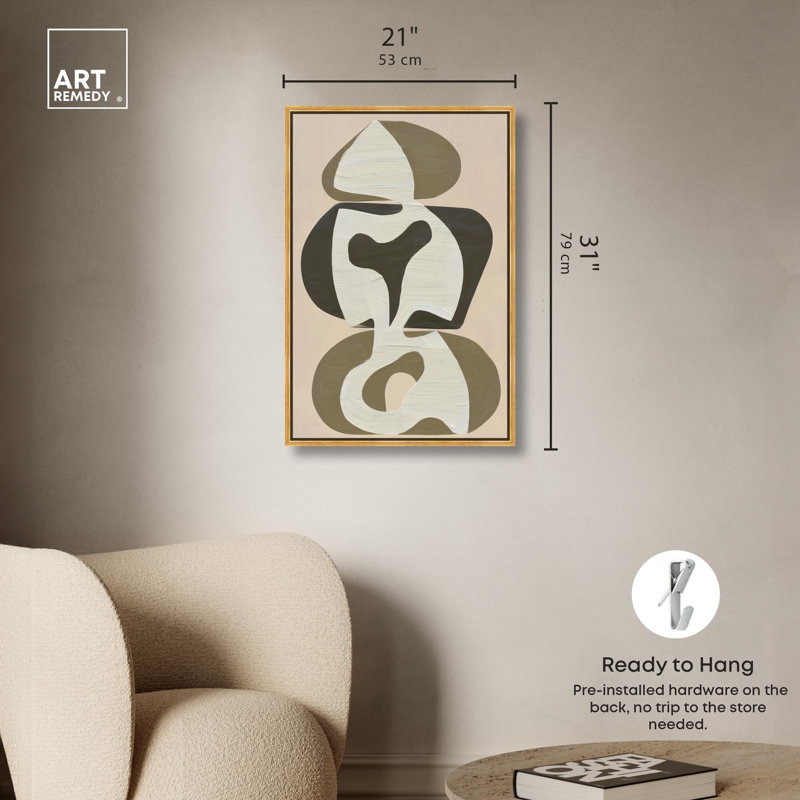 Décoration murale moderne sur toile Shapes of Sage II par Art Remedy, H 31 po x l 21 po, Cadre flottant doré
