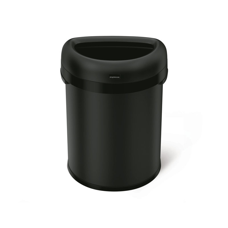 simplehuman Semi-Round Open Top Trash Can Commercial Grade Heavy Gauge, Black
