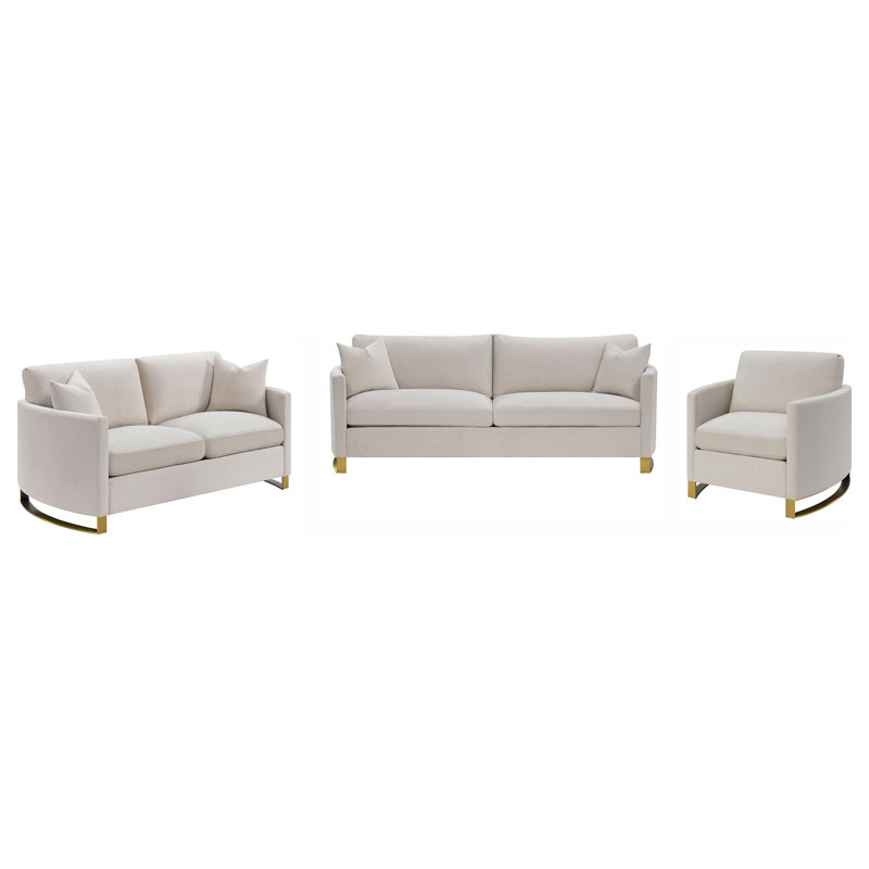 Deelynn 3-piece Upholstered Arched Arm Sofa Set, Beige, 3 Pieces: Sofa, Loveseat, Chair
