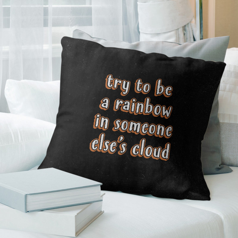 Essayez de devenir un coussin en arc-en-ciel, 26 po x 26 po, Noir / Orange