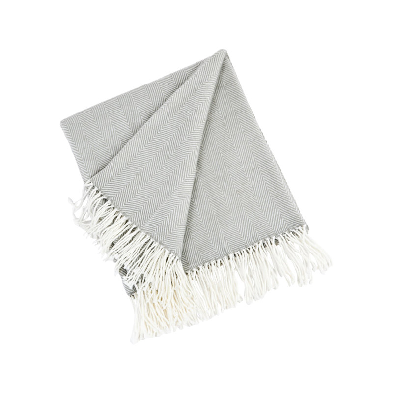 Gray Acrylic Herringbone Throw Blanket with Fringe