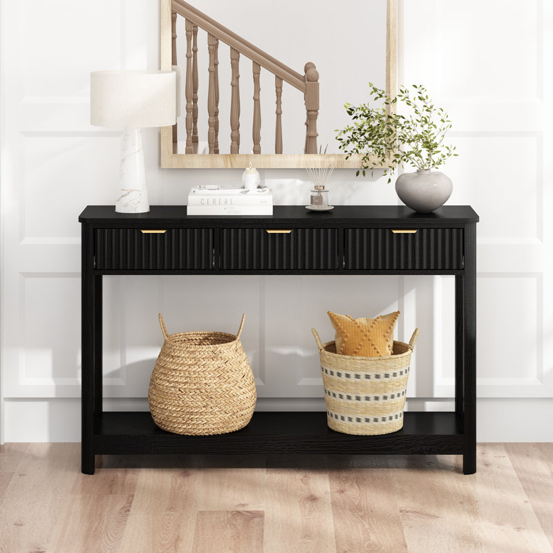Denise 47.2" Console Table with 3 Fluted Drawers, Black
