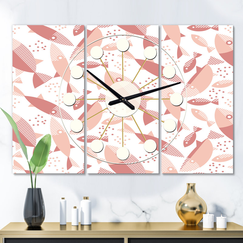 Horloge murale surdimensionnée poissons Mid-Century