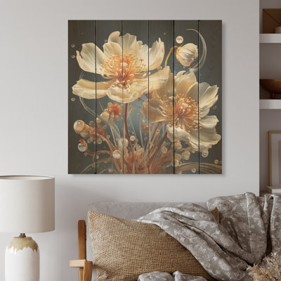 Transparent Buttercups Collage I - Buttercups Wood Wall Art On Natural Pine Wood