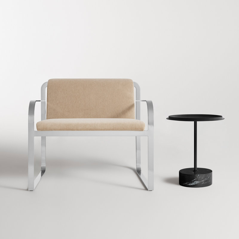 Skald Lounge Chair, Stone Velvet Cotton Blend, Polished Chrome