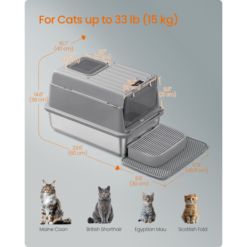 Stainless Steel Litter Box, Dove Grey