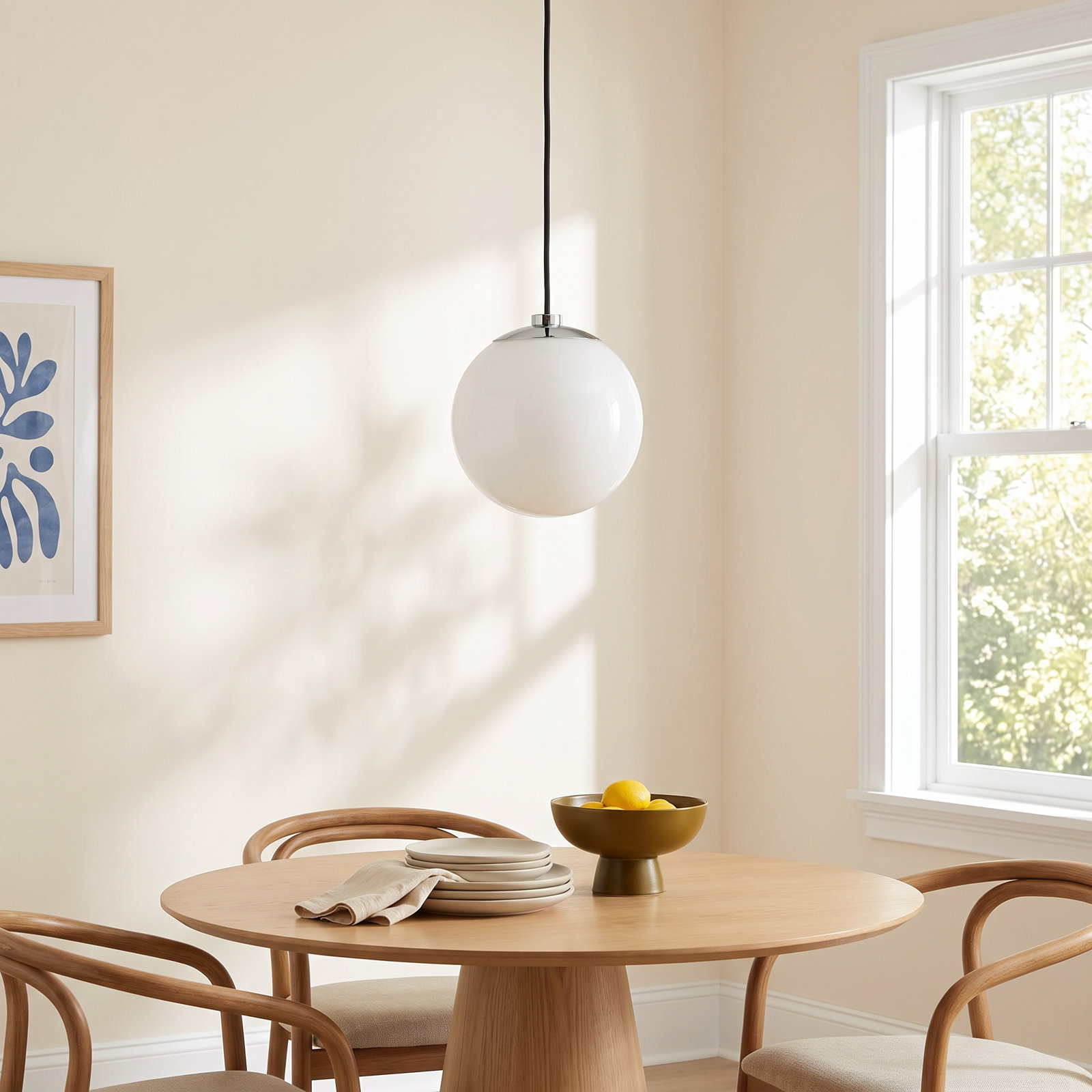 Luna Single Light Glass Pendant, Polished Nickel