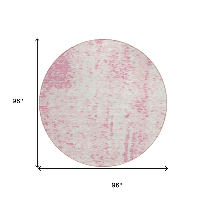 Tapis intérieur rond lavable abstrait 8 pi rose et ivoire