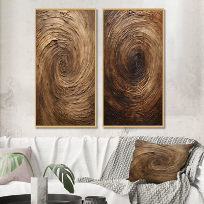 Ensemble de salon brun avec spirales abstraites et murales