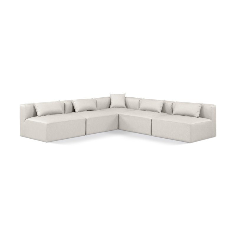 Canapé modulaire en similicuir 5 pièces Ivion, Cuir crème végétalien