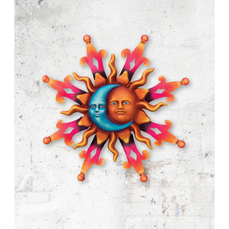 13 Inch Sun Metal Outdoor Wall Decor with Multi Color Weather Resistant Finish for Indoor and Outdoor Home Accent - Sun & Moon