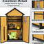 Unité de rangement de jardin avec toit imperméable, table pliable, tablettes amovibles pour armoire de patio en bois