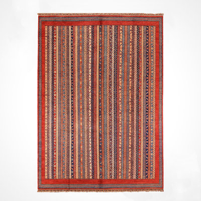 Tapis en laine et coton rouge noué à la main Original