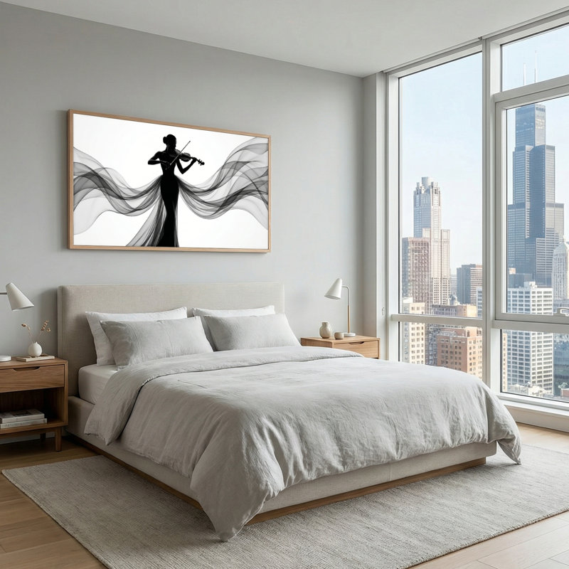 Ensemble de 1 toile murale Silhouette Musique, L 40 po x H 20 po, Naturel