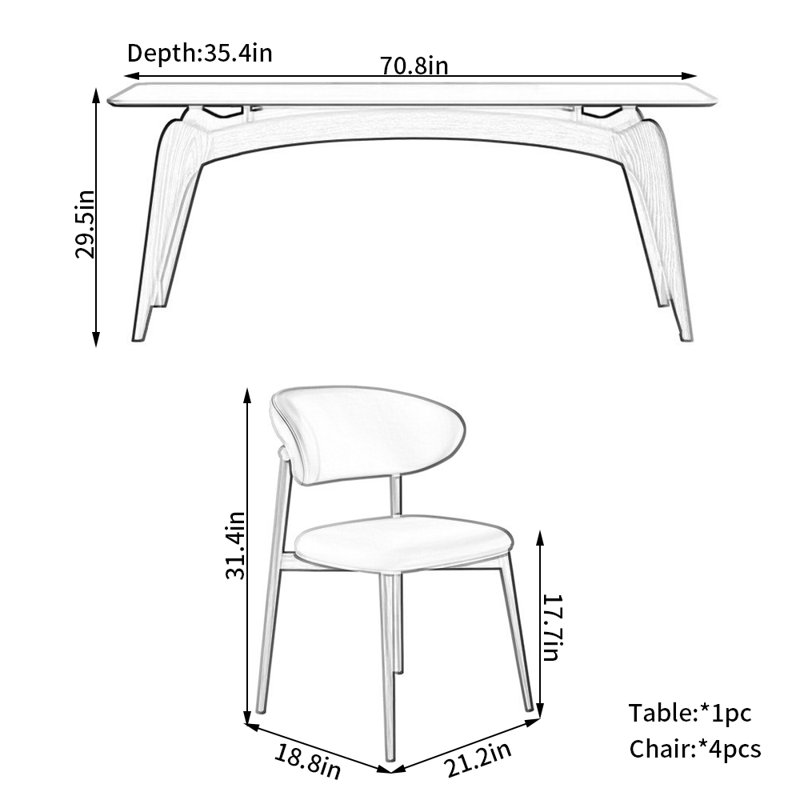 Chaise de salle à manger Alizee, H 29,5 po x L 70,8 po x l 35,4 po