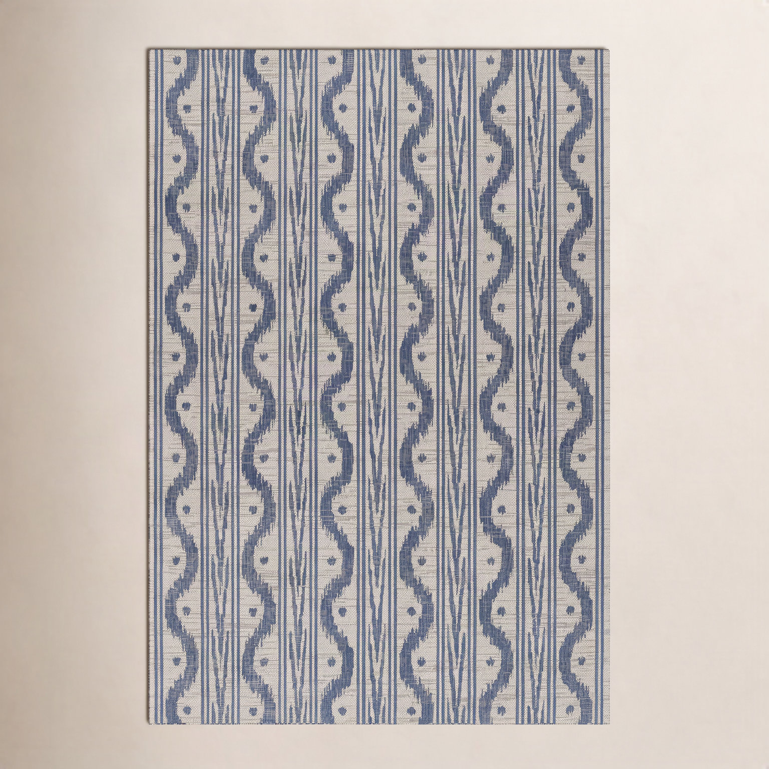 Karini Blue White Ikat Outdoor Rug, Rectangle 2' x 3'