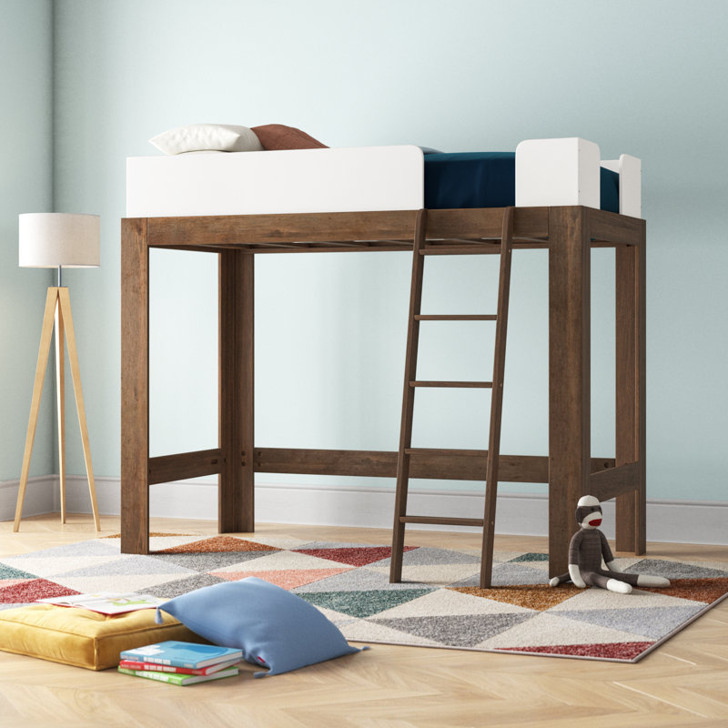 Lit mezzanine simple en bois massif Ambur, Noyer/blanc