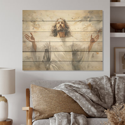 Jésus, résilience religieuse, art mural sur bois de pin naturel