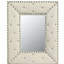 WHITE Rectangle Decorative Wall Hanging Mirror,Rivet Decoration,PU Covered MDF Framed Mirror for Bedroom Living Room Vanity Entryway Wall Decor,21x26inch