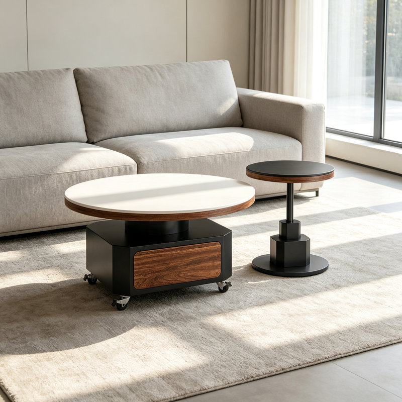 Table basse de luxe mobile avec tiroir, 17.71" H x 27.55" W x 27.55" D, Black