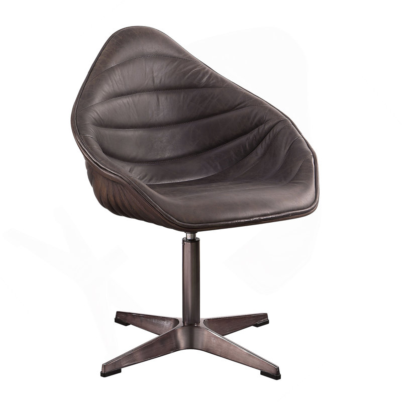 Fauteuil d'appoint en cuir fleur antique avec fonction pivotante, idéal pour les espaces de bureau et de réunion avec support robuste et design moderne