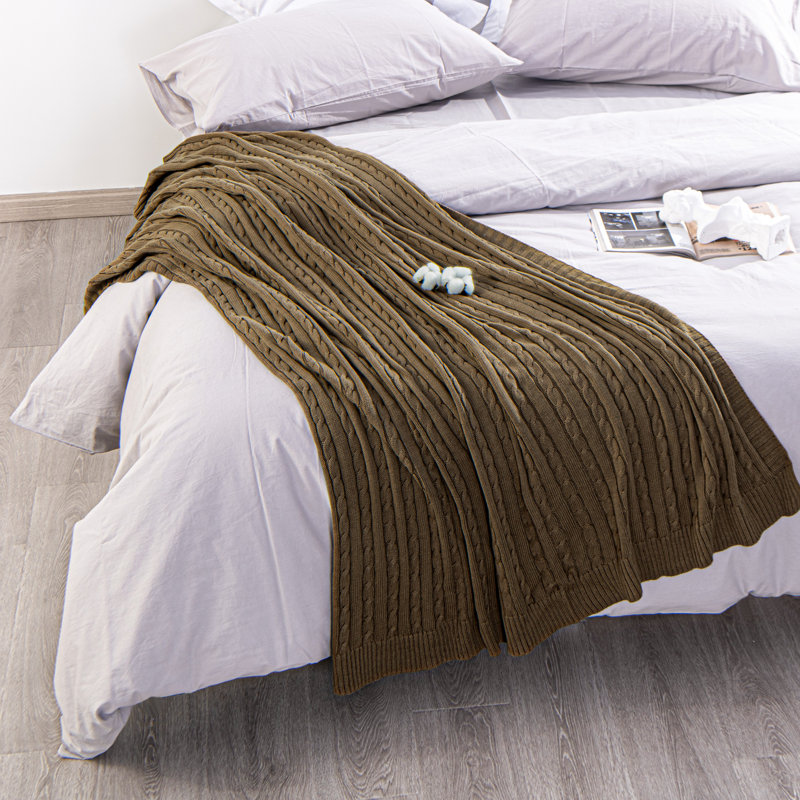 Jeté tricoté, jeté 100% pur coton, lavable à la machine, confortable - NTBAY, Brun, L 80 po x l 60 po 