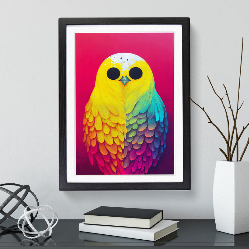Colourful Bird No.1 Abstract - Wall Art, Black Framed, 66cm H x 48cm W x 2cm D, White