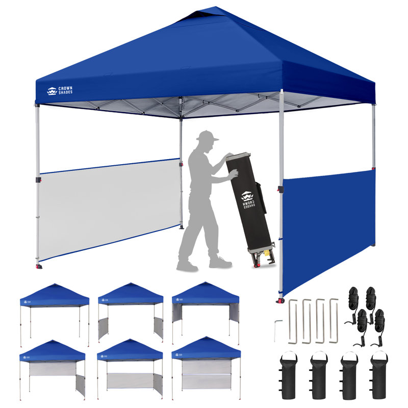 10 Ft. W x 10 Ft. D Steel Pop Up Instant Canopy Tent with 2 Half Sidewalls, Navy Blue