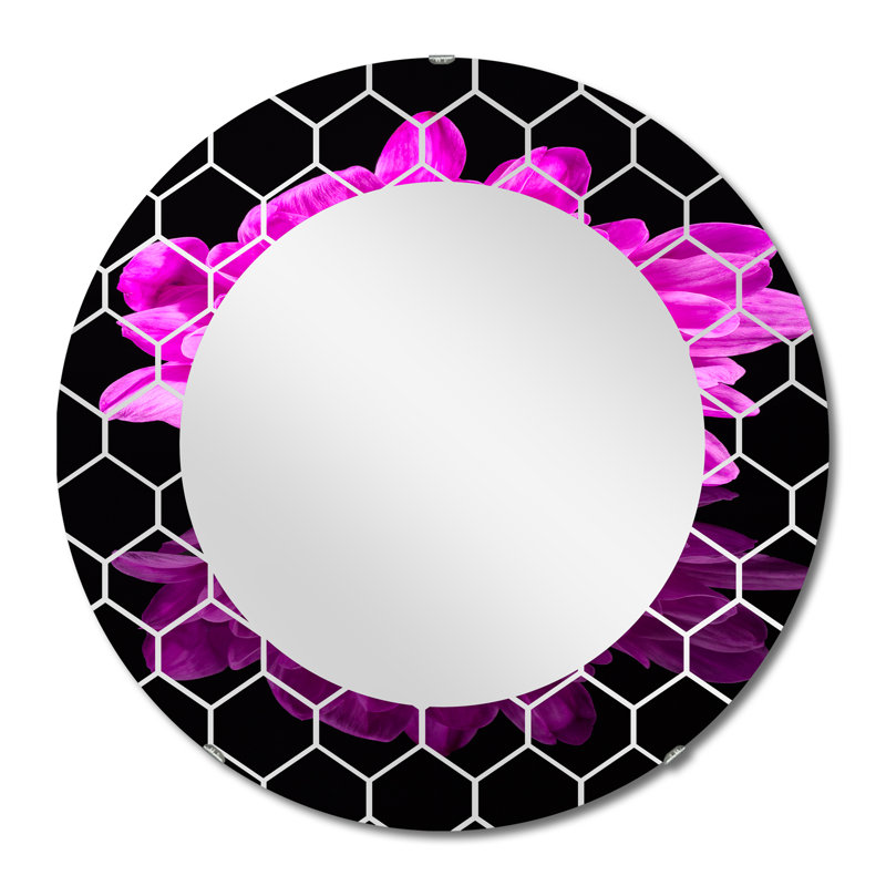 Miroir mural traditionnel simple fleur de chrysanthème sur fond noir, 32 po x 32 po