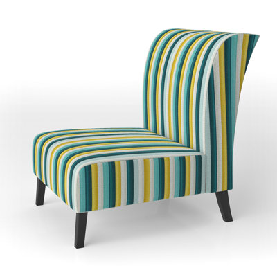 Green And Yellow Stripes Harmony - Upholstered Modern Slipper Chair, Striped Pattern Accent Chair