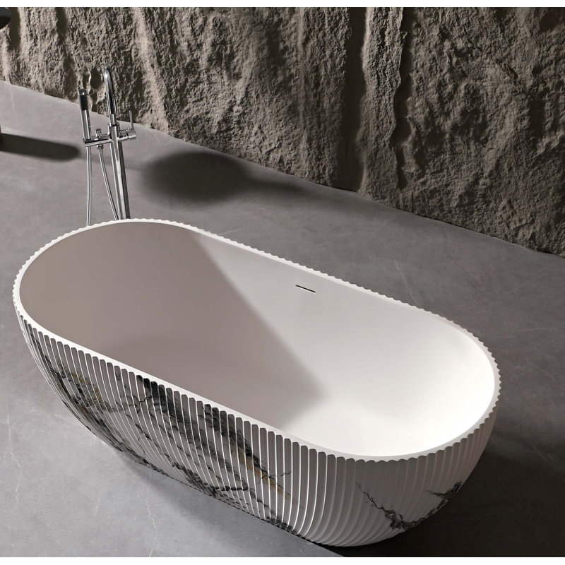 Baignoire de trempage autoportante 67 po à surface solide en marbre texturé avec rayures 67 po