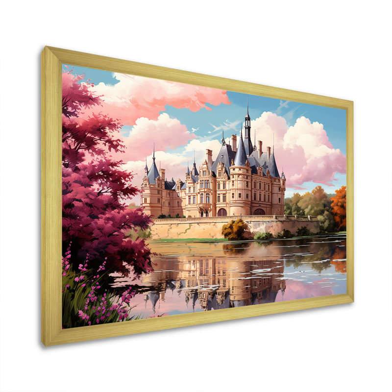 Château français de la loire I, Cadre doré simple, H 24 po x l 32 po x P 1 po