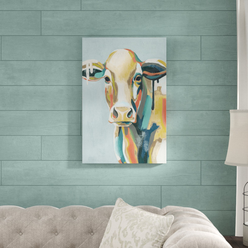 «Colorful Cows I» par Grace Popp - reproduction d'art sur toile, H 30 po x l 20 po