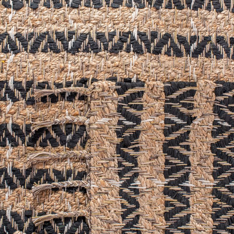Felix Striped Handwoven Cotton/Jute Black/Beige Area Rug, Rectangle 3' x 5'