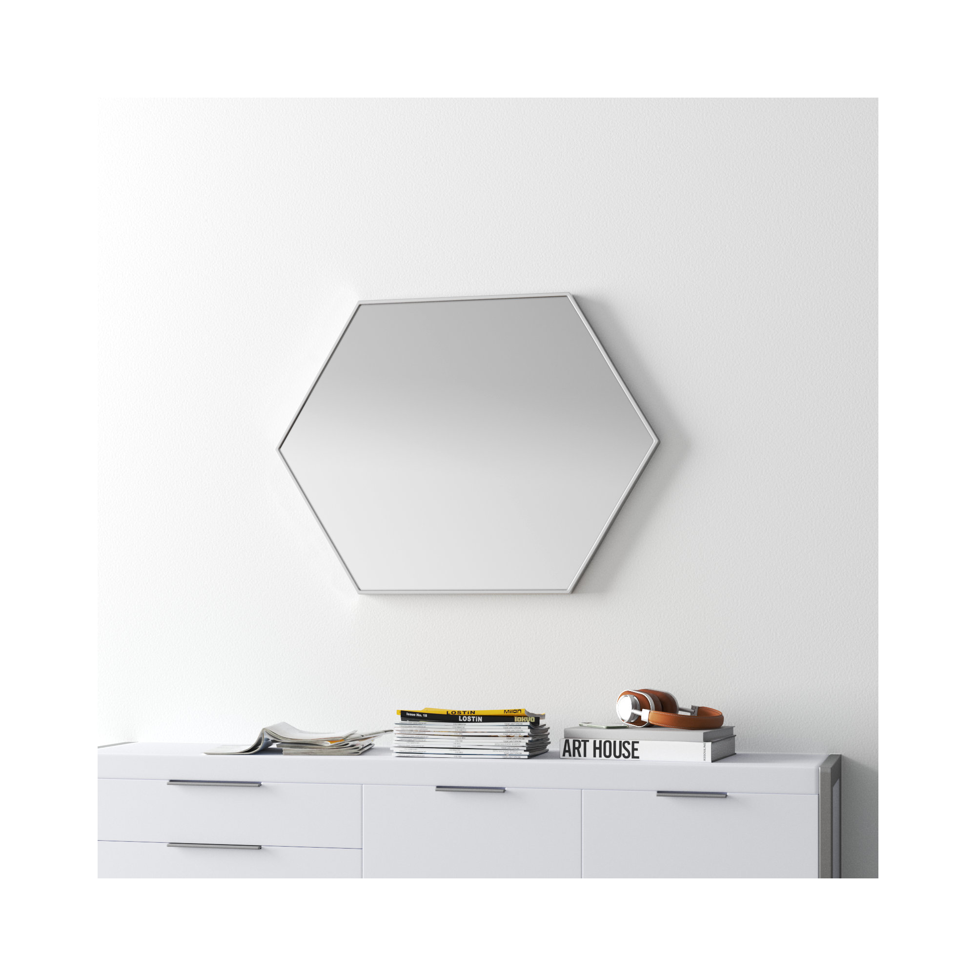 Sabine Metal Hexagon Wall Mirror, 32" H x 38" W, Silver