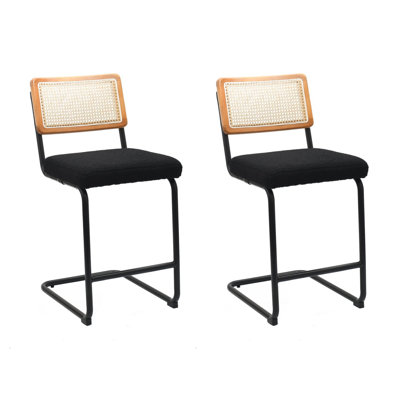 Cidad Modern Bouclé & Rattan Counter Stools with S-Shaped Metal Frame and Footrest