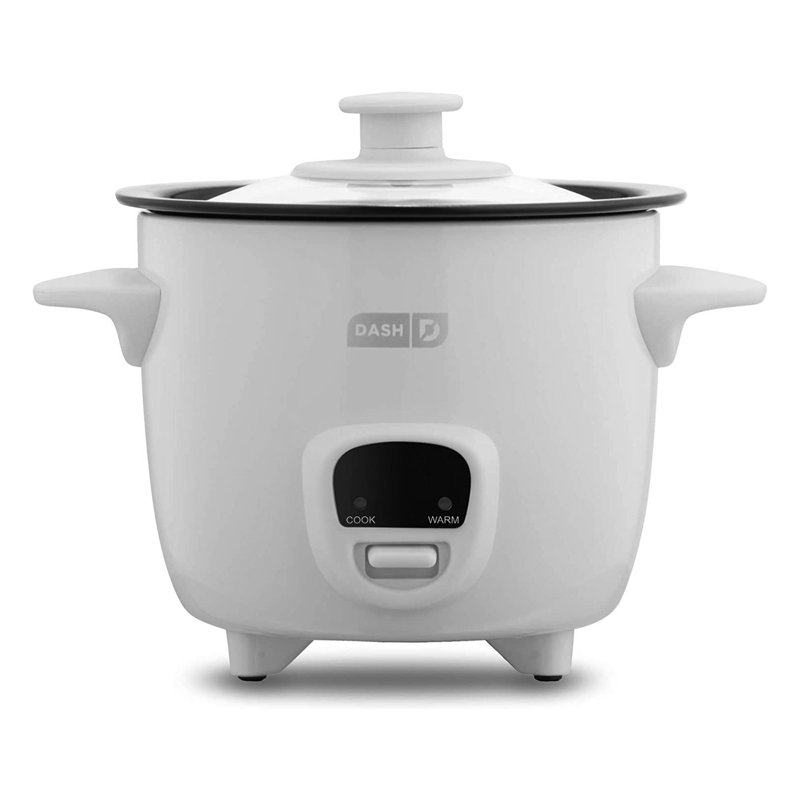 16 Ounce Rice Cooker in White with Keep Warm Setting, Red