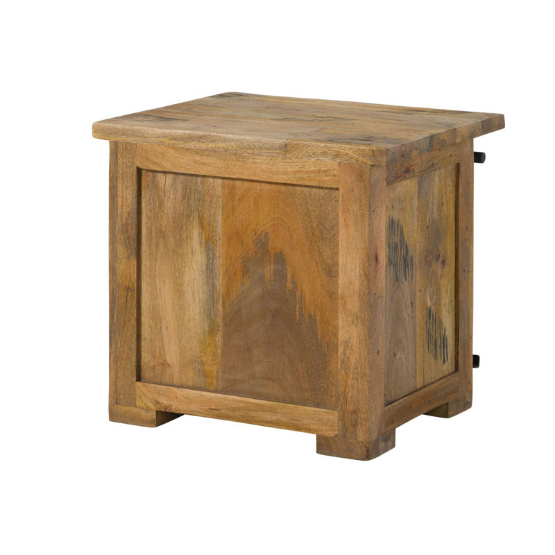 Railway 50cm W Solid Wood Bedside Table, Light brown