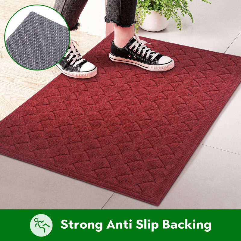 Tapis d'entrée antidérapant Ebern Designs, L 24 po x L 36 po, Bleu marine