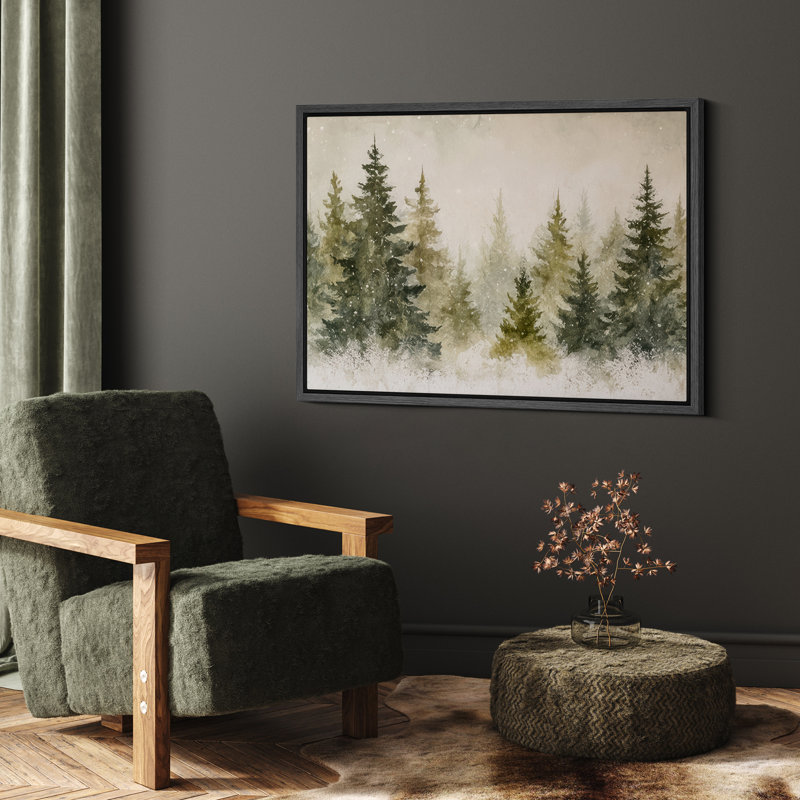 «Snowy Pine Forest Tranquil Winter Landscape Nature Decor», reproduction d'art sur toile encadrée, H 16 po x l 24 po