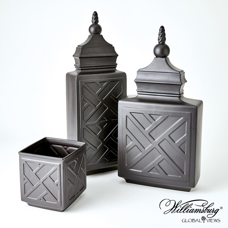 Chinoiserie Handmade Ceramic Jar, Matte Black, 27.75" H x 13.75" W x 6" D