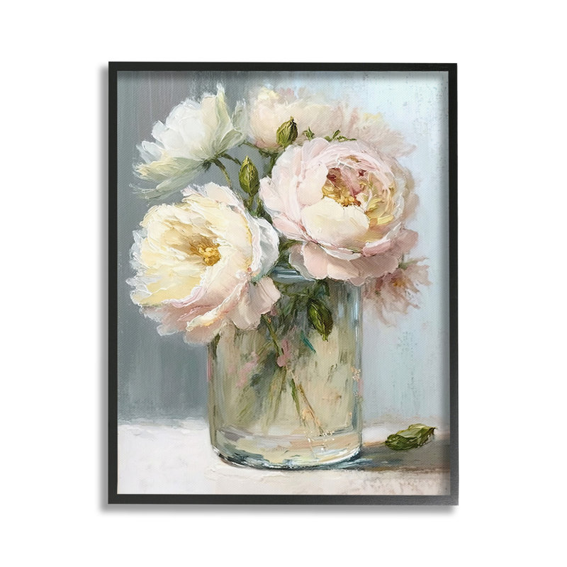 «Subtle Rose Blooms», art de la giclée encadrée par Gina Kelly, Giclée encadrée noir minuit, H 30 po x l 24 po