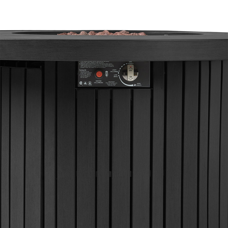Real Flame Calvin 44" Round Metal Propane Fire Pit Table With Hidden Tank, Black Coral
