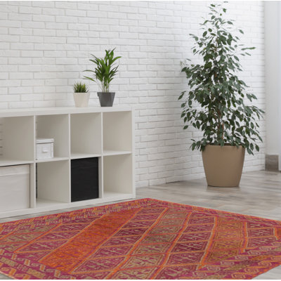 Tapis mauve noué à la main de conception unique 3 pi 10 po x 3 pi 11 po Johanie