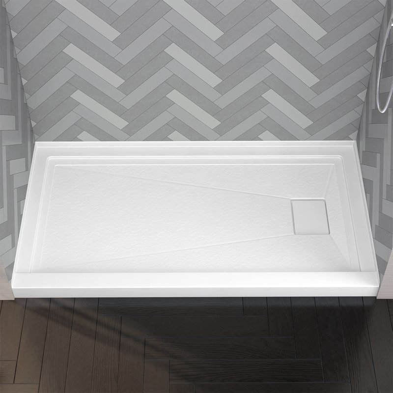 Base de douche en acrylique l 60 po x P 32 po avec seuil simple pour installation en alcôve avec drain à droite, Right